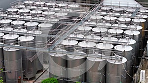 Aerial view of steel tanks from a wine f