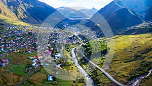 Aerial view of Stepantsminda Kazbegi photo