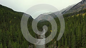 Aerial view of Stewart Canyon at Lake Minnewanka, Banff National Park