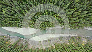 Aerial view of Stewart Canyon at Lake Minnewanka, Banff National Park