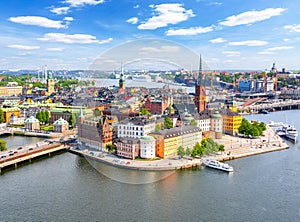 Aerial view of Stockholm old town Gamla Stan from City Hall top, Sweden