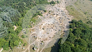 Aerial view of Stone Forest near Varna, Bulgaria, Pobiti kamani, rock phenomenon