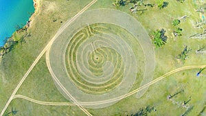 Aerial view of stone labyrinth. Loop