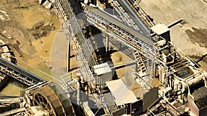 Aerial view of Stone sorting conveyor belt in large Quarry