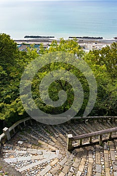 Aerial view of stone staircase bend