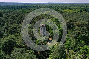 aerial view on the stone tower of Samois sur Seine in France