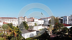 Aerial View of Stone Town, Zanzibar City, Slum Roofs and Poor Streets, Africa