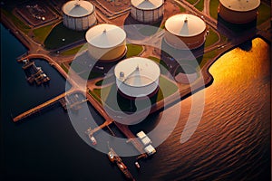 Aerial view storage tank farm, Tank farm storage chemical petroleum petrochemical refinery product at oil terminal