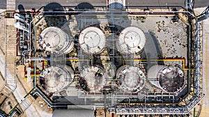 Aerial view storage tank and tanker truck in industrial plant, Chemical Industry