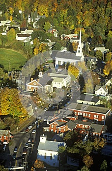 Aerial view of Stowe, VT in Autumn on Scenic Route 100 photo