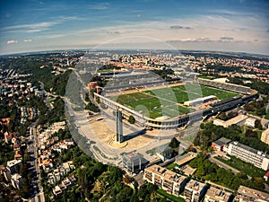 aerial view of Strahov Stadium in Prague