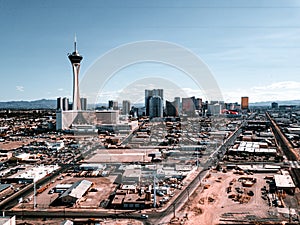 Aerial view of the Stratosphere hotel in Las Vegas