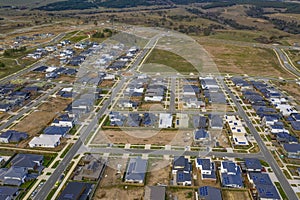 Aerial view of streets, houses and housing development
