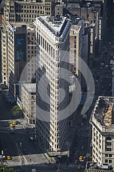 Aerial view of the streets of New York City including the Flatiron building
