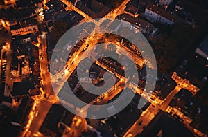 Aerial view streets at night