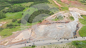 Aerial view of Strokkur, Geysir Geothermal Area, Iceland