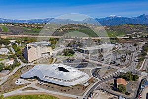 Aerial view of the Student Services Building of Cal Poly Pomona campus