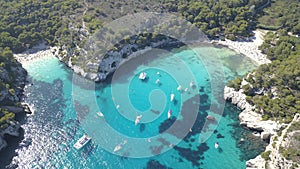 Aerial view of a stunning beach in Menorca