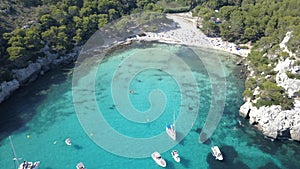 Aerial view of a stunning beach in Menorca