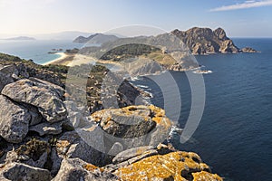 Aerial View of Stunning Landscape in the Cies Islands Natural Park, Galicia