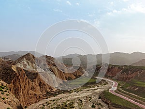 Aerial view of the stunning Zhangye Danxia national geopark, China