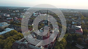 Aerial view of Subotica\'s city hall and beautiful park in Serbia