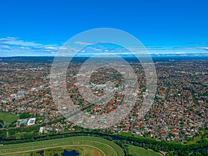 Aerial view of Suburban federation residential house in Sydney NSW AustraliaDrone Aerial residential house in Sydney NSW Australi