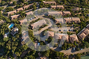 Aerial view of suburban neighborhood