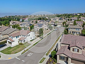 Aerial view suburban neighborhood with big villas