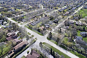 Vista aérea de suburbano vecindario 
