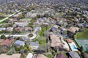 Aerial View of Suburban Neighborhood with Cul-De-Sac photo
