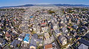 Aerial view of suburbs of Nara Japan