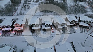 Aerial view of suburbs in winter