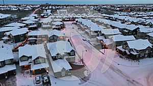 Aerial view of suburbs in winter