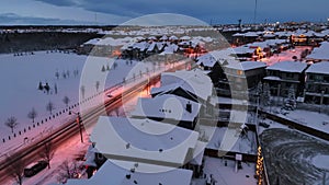 Aerial view of suburbs in winter