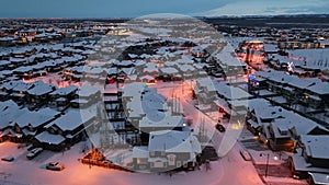 Aerial view of suburbs in winter