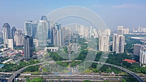 Aerial view of Sudirman highway near the Semanggi road interchange at dawn time