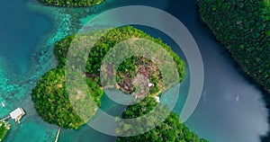 Aerial view of Sugba lagoon. Beautiful landscape with blue sea lagoon, National Park, Siargao Island, Philippines