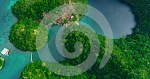 Aerial view of Sugba lagoon. Beautiful landscape with blue sea lagoon, National Park, Siargao Island, Philippines