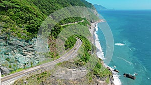 Aerial view of Suhua Highway in Taiwan.