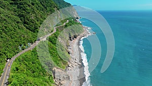 Aerial view of Suhua Highway in Taiwan.