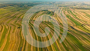 Aerial view of summer fields near Suloszowa village in Krakow County, Poland