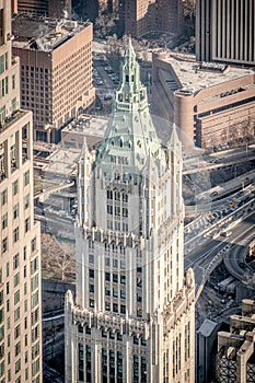 Aerial view of the summit of Woolworth building in New York