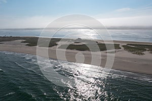 Aerial View of Sun, Waves and Empty Cape Cod Beach