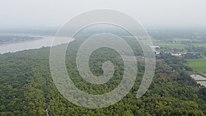 Aerial view of the Sundarbans in rural India, the Ganges river delta with the largest mangroves forest in the world. Landscape of