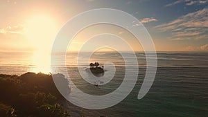 Aerial view of sunrise on Anse Royale beach in Mahe Island, Seychellesnd, Seychelles.