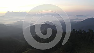 Aerial view Sunrise in Hadubi mountain at Chiang Dao in Chiangmai, Thailand.