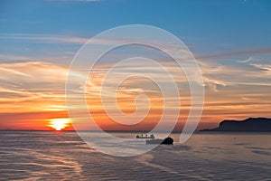 Aerial view of sunrise at Palermo harbor, Sicily