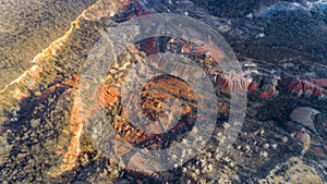 Aerial view in sunset, about an abandoned bauxite mine in Gant