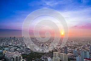 Aerial view of sunset in Bangkok